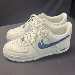 Nike White and Blue Air Force 1 Sneakers - Size 10